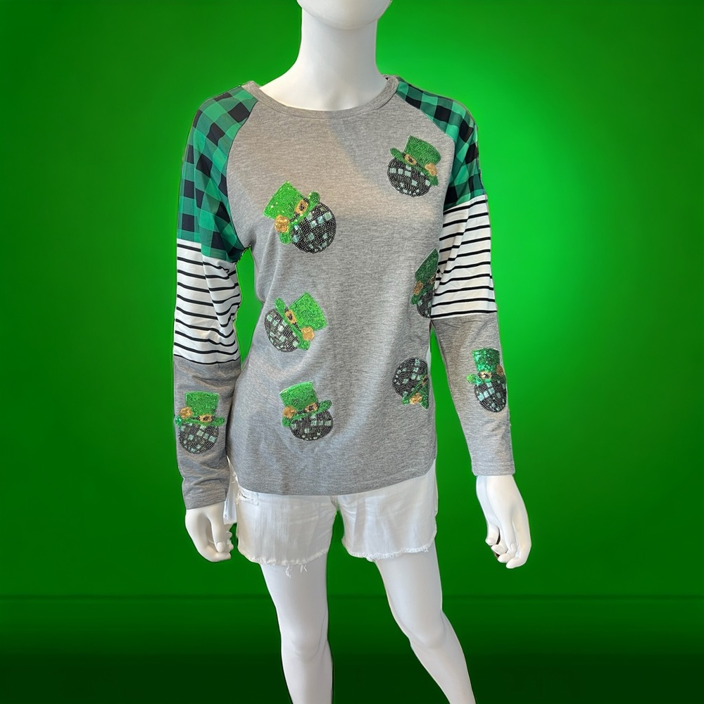 St Patty’s Day sequin disco ball top LARGE - Picture 6 of 8